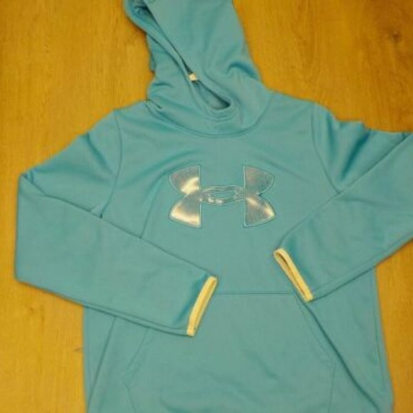 Girls Hoodie Under Armour ColdGear Loose Fit Big Logo Youth Fleece Sweatshirt XL - Picture 2 of 9